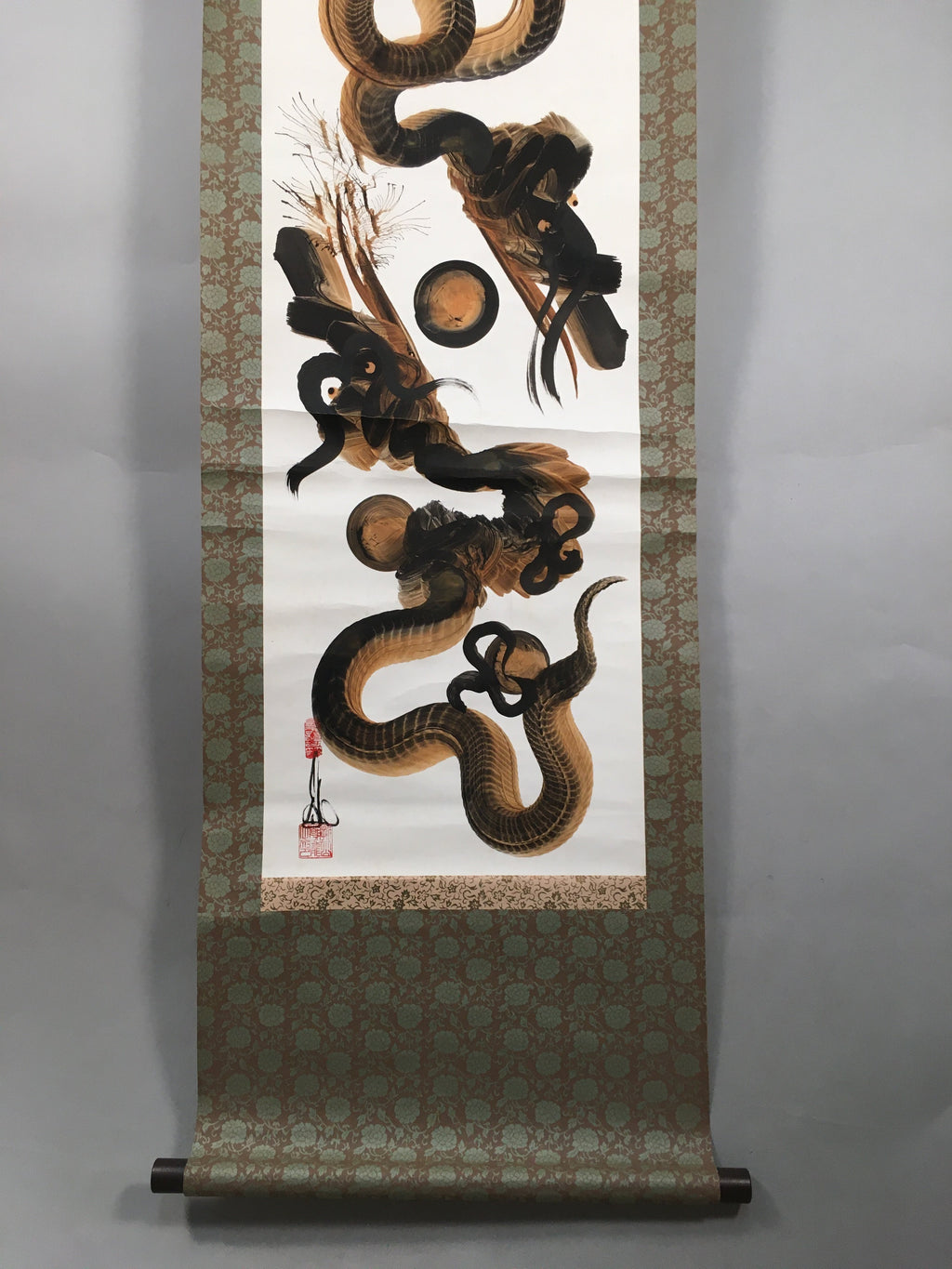 Japanese Hanging Scroll Vtg Kakejiku Kakemono Painting Dragon Crane SC581