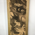 Japanese Hanging Scroll Vtg Kakejiku Kakemono Painting Dragon Whirlpool SC611