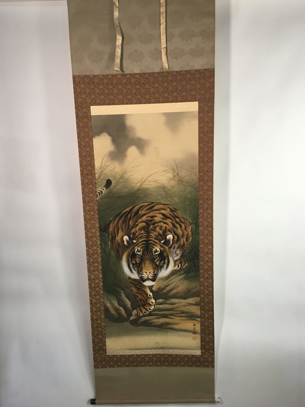 Japanese Hanging Scroll Vtg Kakejiku Kakemono Painting Dynamic Tiger SC651
