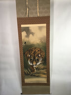 Japanese Hanging Scroll Vtg Kakejiku Kakemono Painting Dynamic Tiger SC651