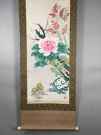 Japanese Hanging Scroll Vtg Kakejiku Kakemono Painting Flower Season SC577