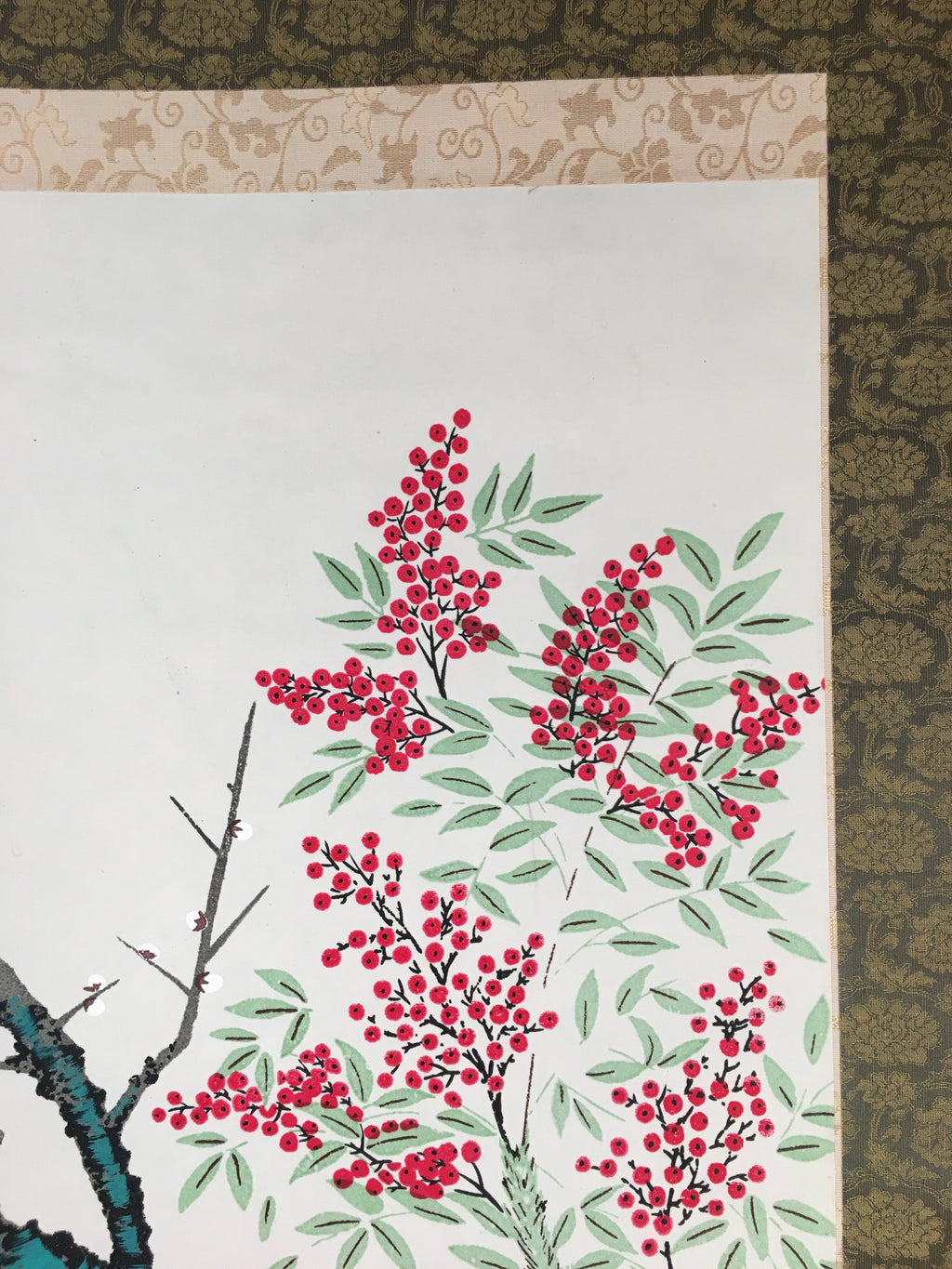 Japanese Hanging Scroll Vtg Kakejiku Kakemono Painting Flower Season SC577