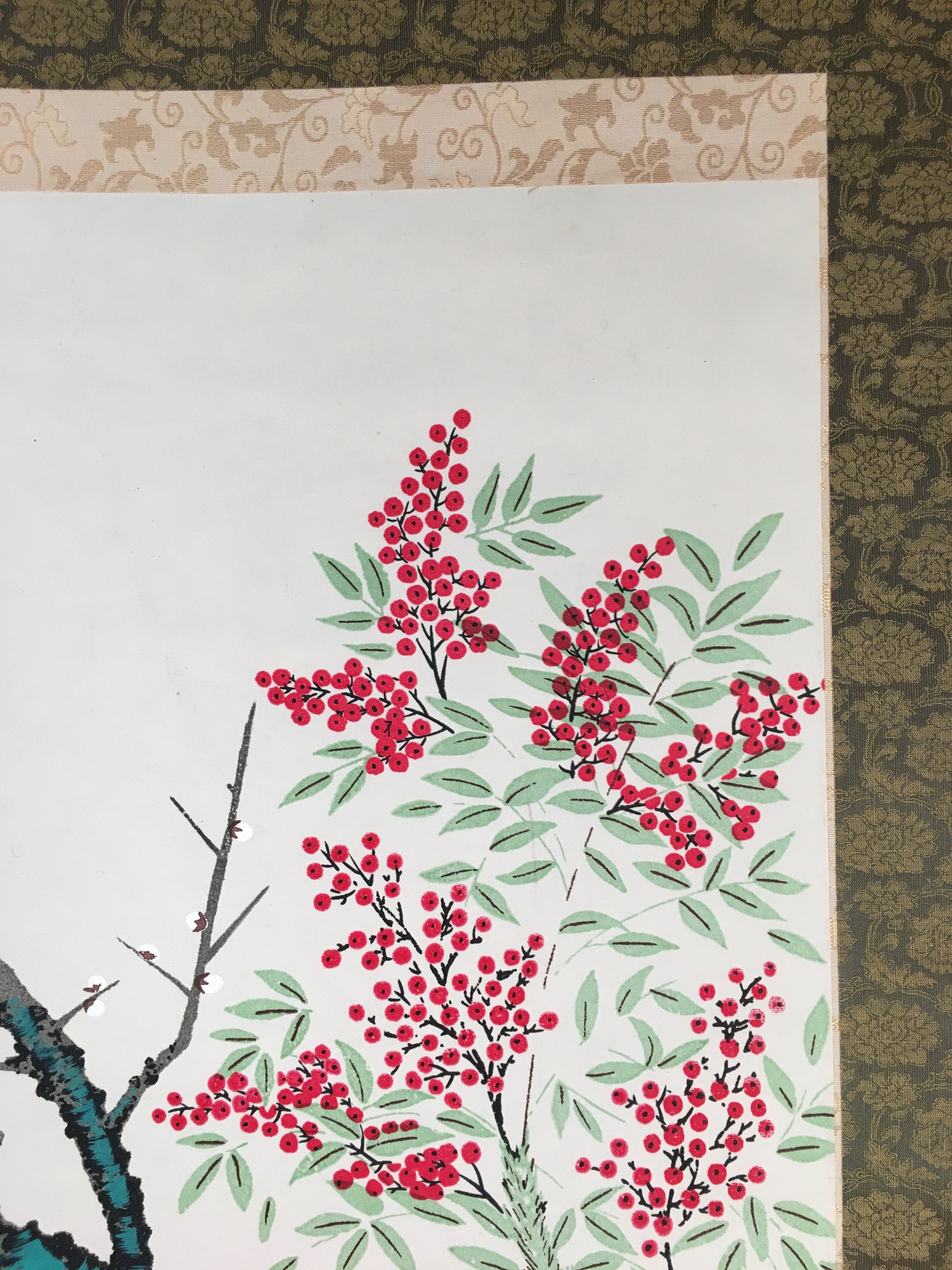 Japanese Hanging Scroll Vtg Kakejiku Kakemono Painting Flower Season SC577