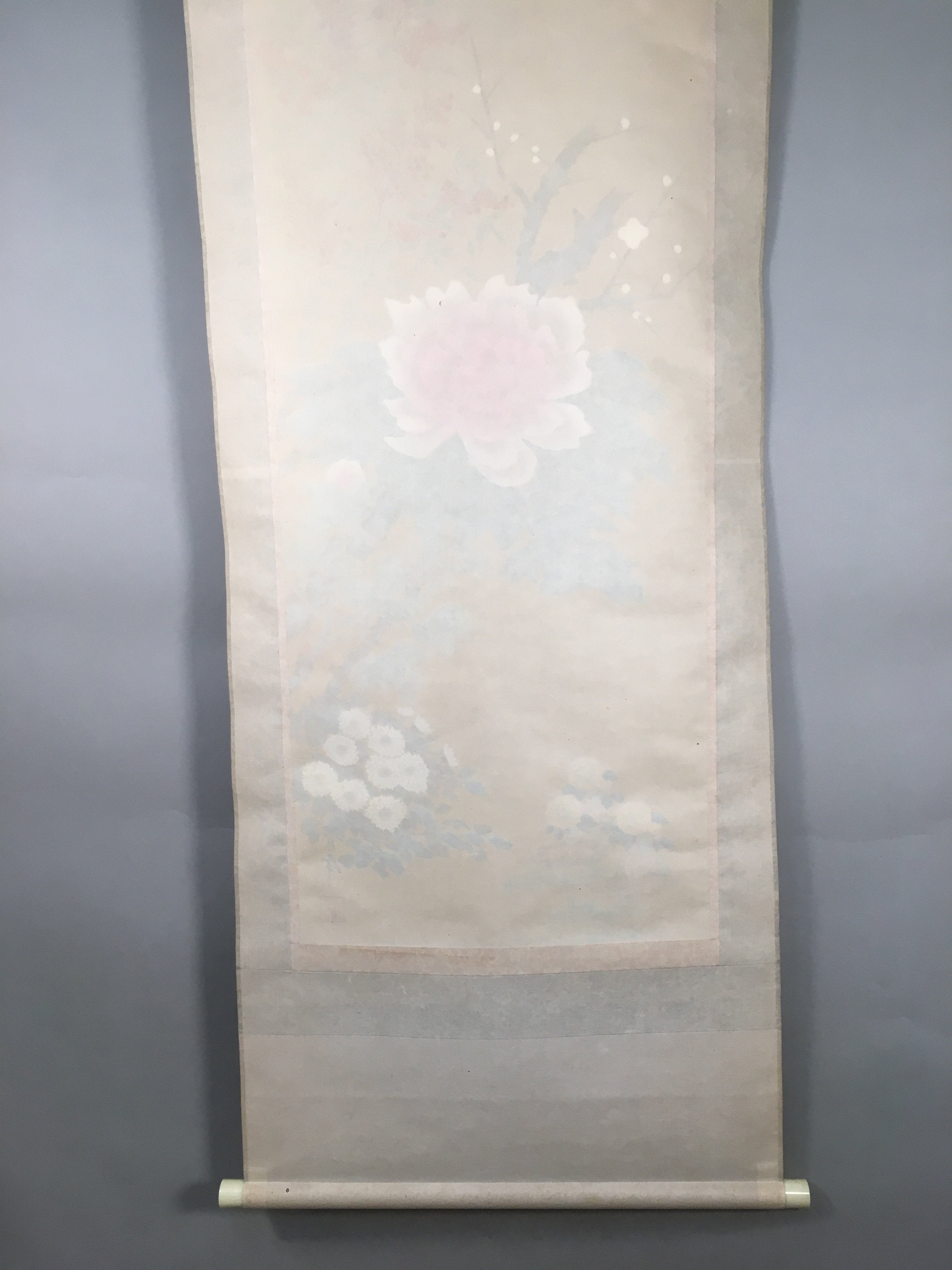 Japanese Hanging Scroll Vtg Kakejiku Kakemono Painting Flower Season SC577