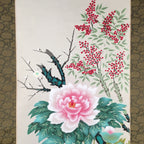 Japanese Hanging Scroll Vtg Kakejiku Kakemono Painting Flower Season SC577