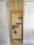 Japanese Hanging Scroll Vtg Kakejiku Kakemono Painting Grapes Birds SC676