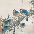 Japanese Hanging Scroll Vtg Kakejiku Kakemono Painting Grapes Birds SC676