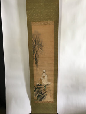 Japanese Hanging Scroll Vtg Kakejiku Kakemono Painting Kannon 