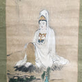 Japanese Hanging Scroll Vtg Kakejiku Kakemono Painting Kannon Bodhisattva SC689