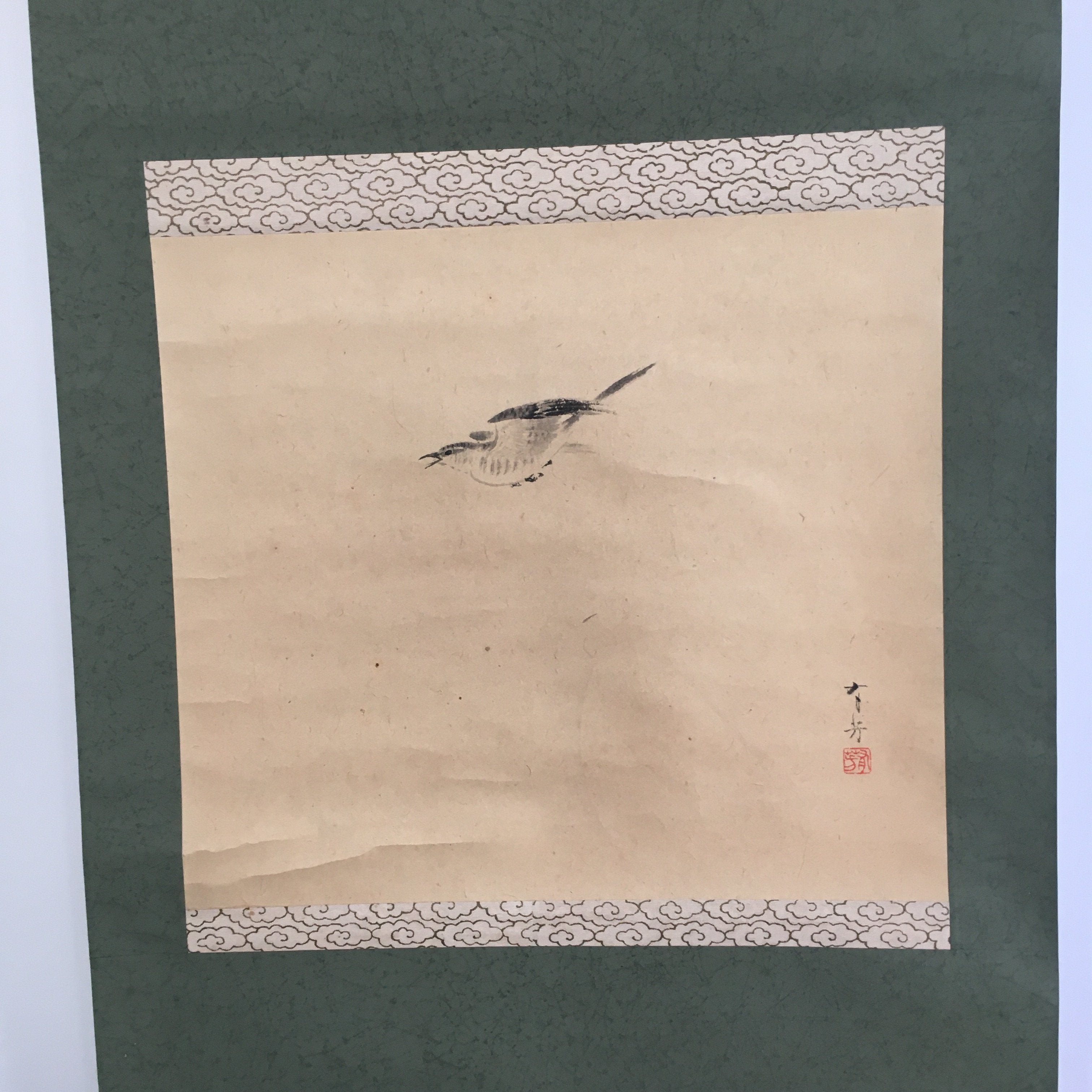 Japanese Hanging Scroll Vtg Kakejiku Kakemono Painting Lesser Cuckoo SC669