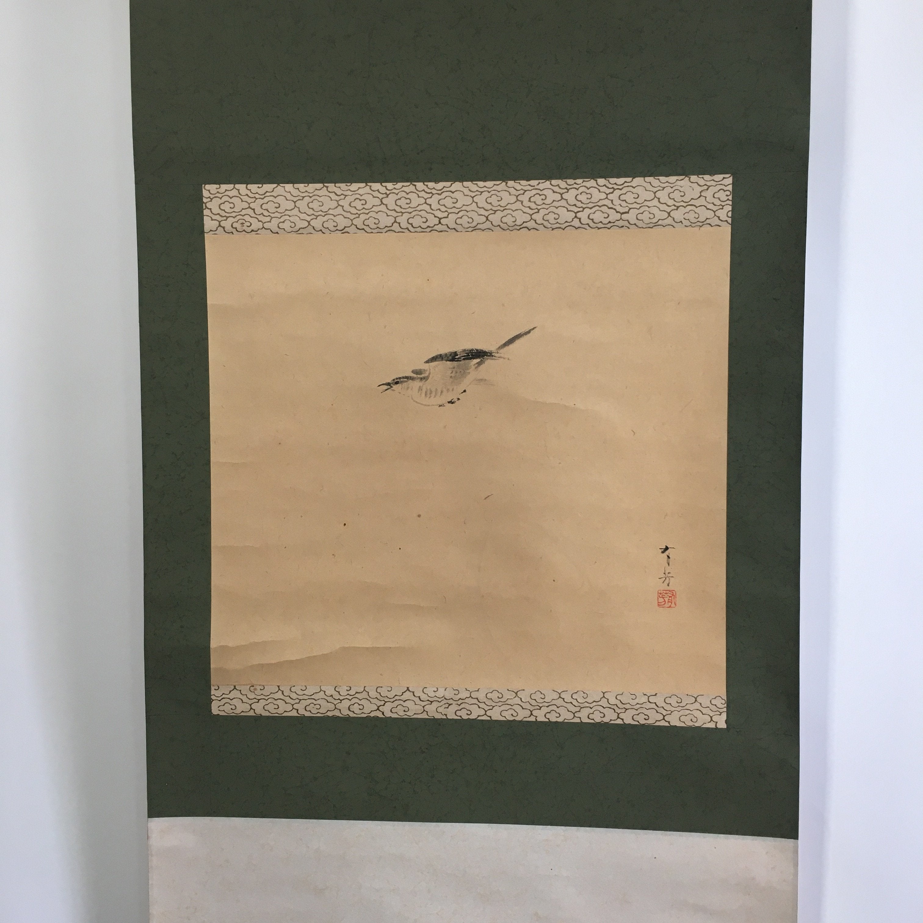 Japanese Hanging Scroll Vtg Kakejiku Kakemono Painting Lesser Cuckoo SC669