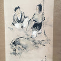 Japanese Hanging Scroll Vtg Kakejiku Kakemono Painting Men Cleaning SC678