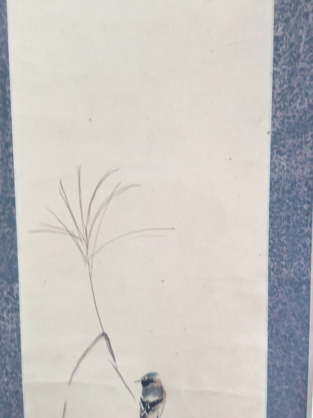 Japanese Hanging Scroll Vtg Kakejiku Kakemono Painting Miscanthus Bird SC680