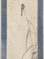Japanese Hanging Scroll Vtg Kakejiku Kakemono Painting Miscanthus Bird SC680