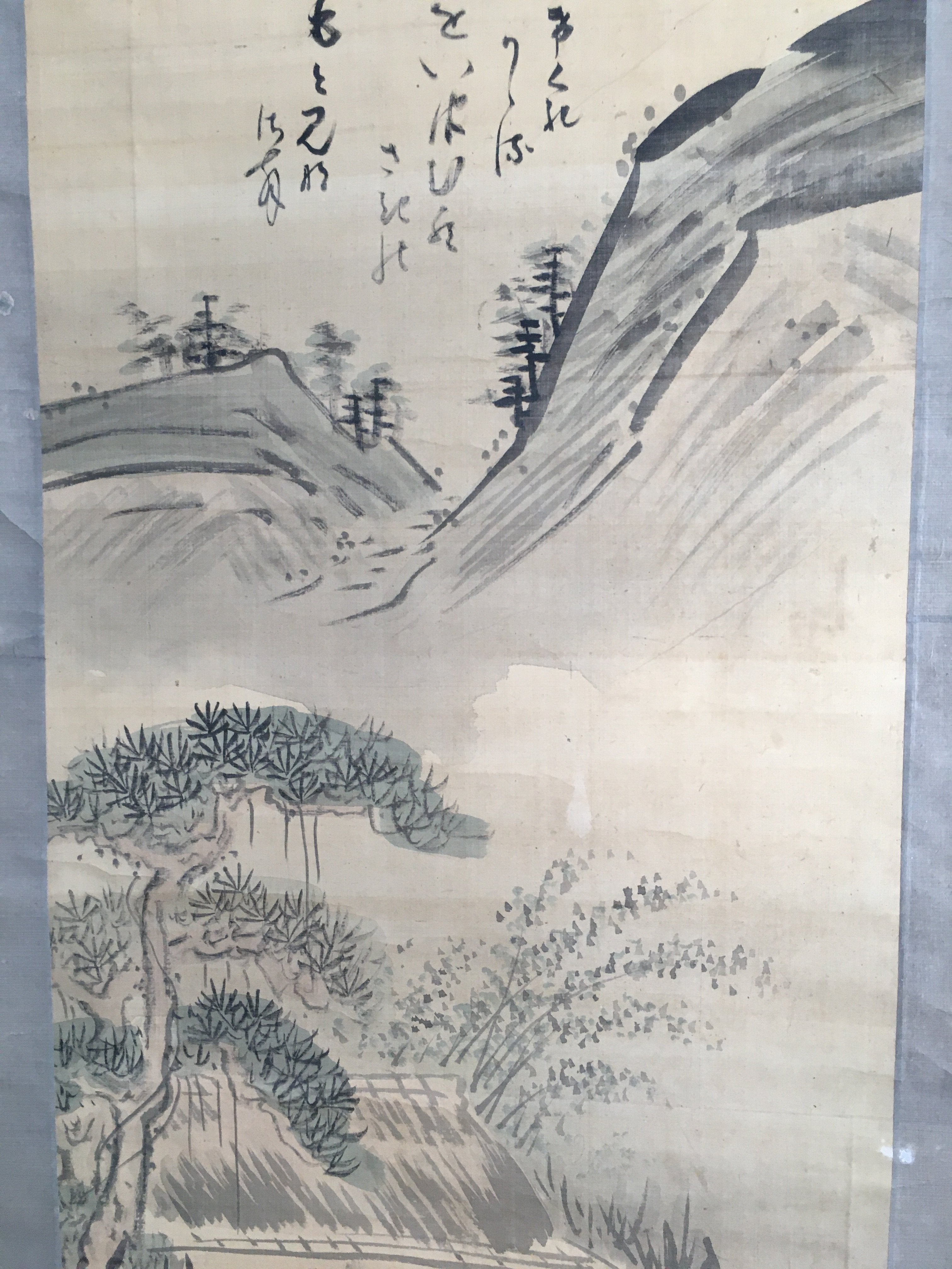 Japanese Hanging Scroll Vtg Kakejiku Kakemono Painting Monk Landscape SC690
