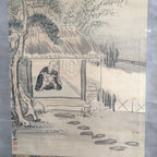 Japanese Hanging Scroll Vtg Kakejiku Kakemono Painting Monk Landscape SC690