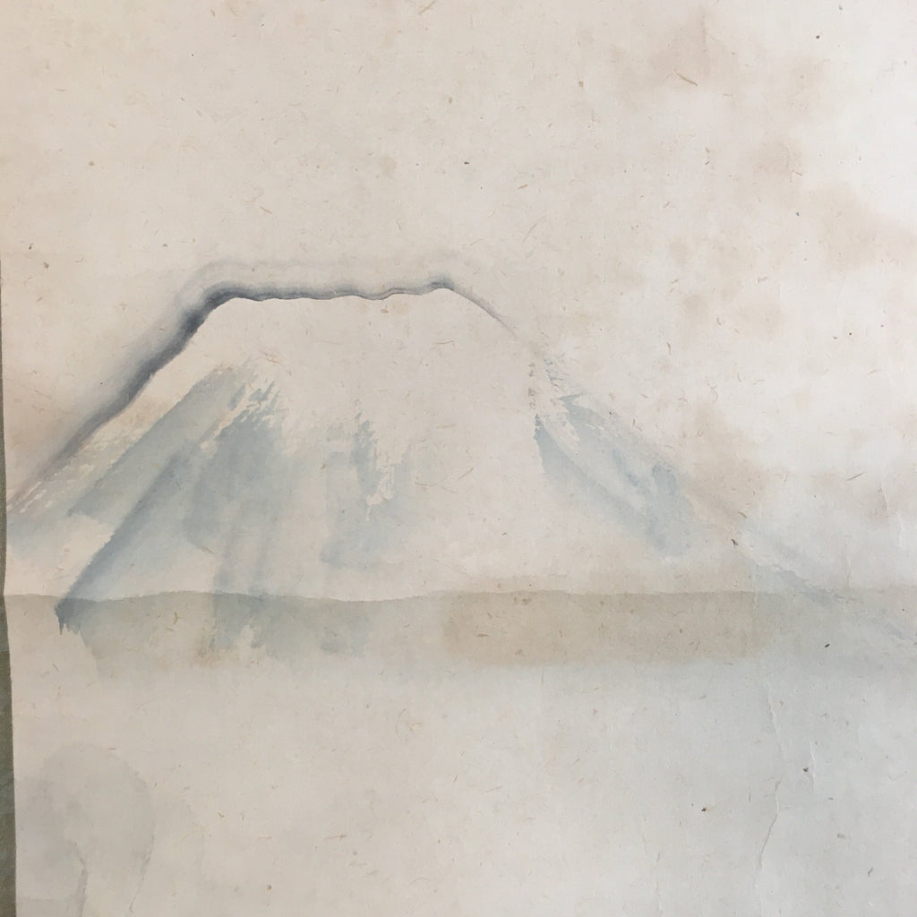 Japanese Hanging Scroll Vtg Kakejiku Kakemono Painting Mount Fuji Traveler SC62