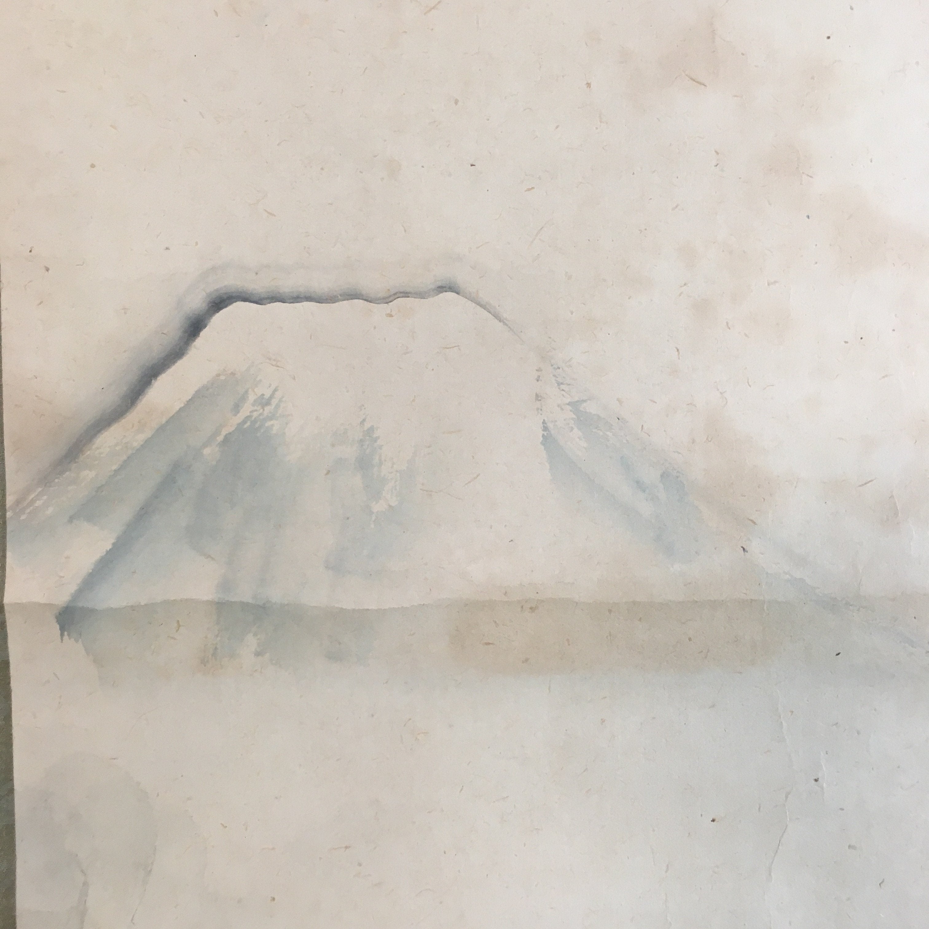 Japanese Hanging Scroll Vtg Kakejiku Kakemono Painting Mount Fuji Traveler SC62