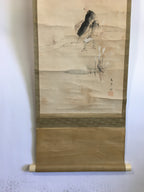 Japanese Hanging Scroll Vtg Kakejiku Kakemono Painting Mount Fuji Traveler SC62