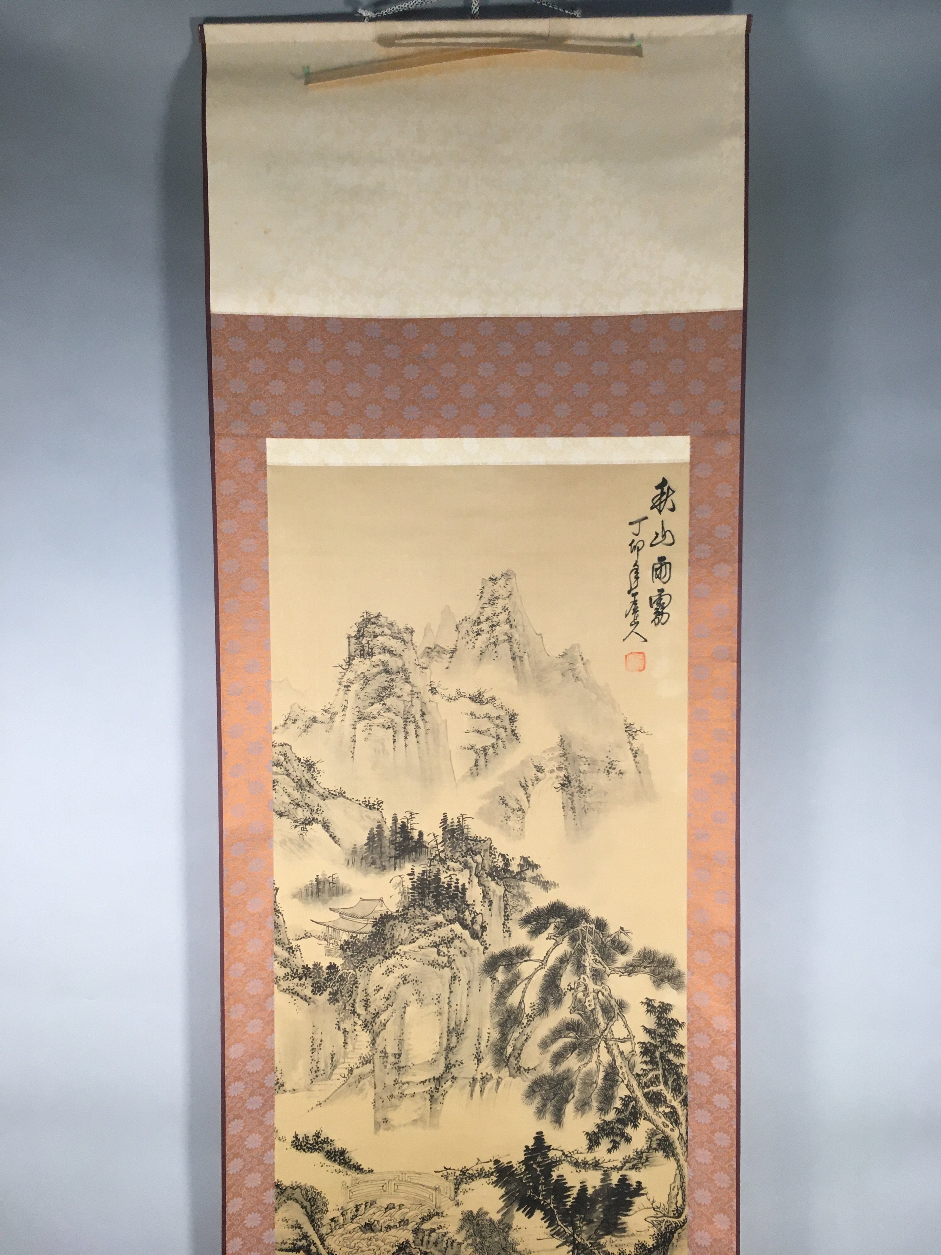 Japanese Hanging Scroll Vtg Kakejiku Kakemono Painting Mountain