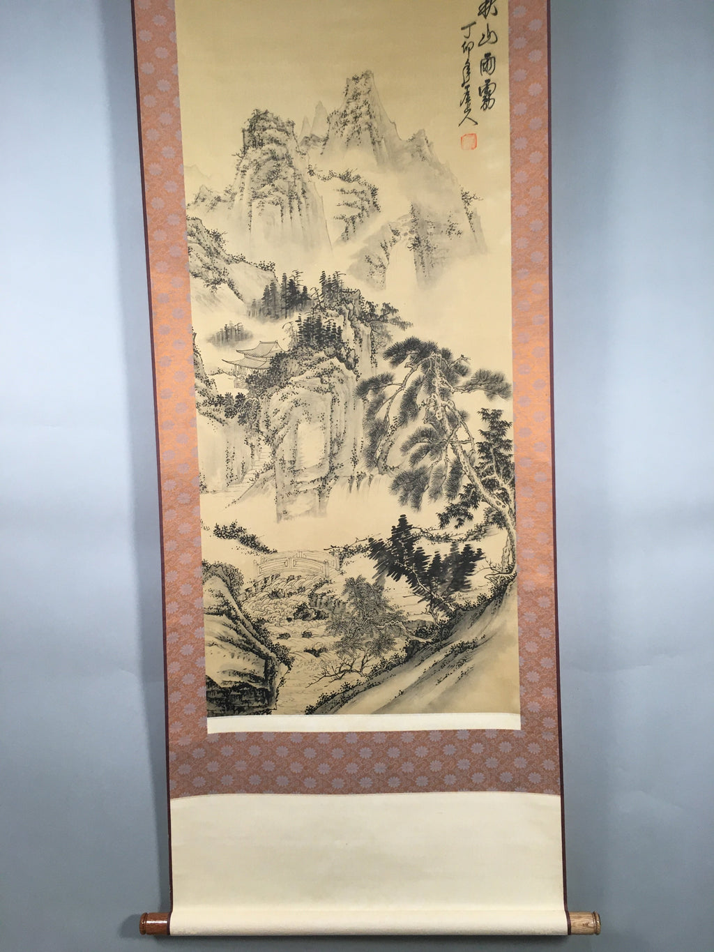 Japanese Hanging Scroll Vtg Kakejiku Kakemono Painting Mountain Black White SC58