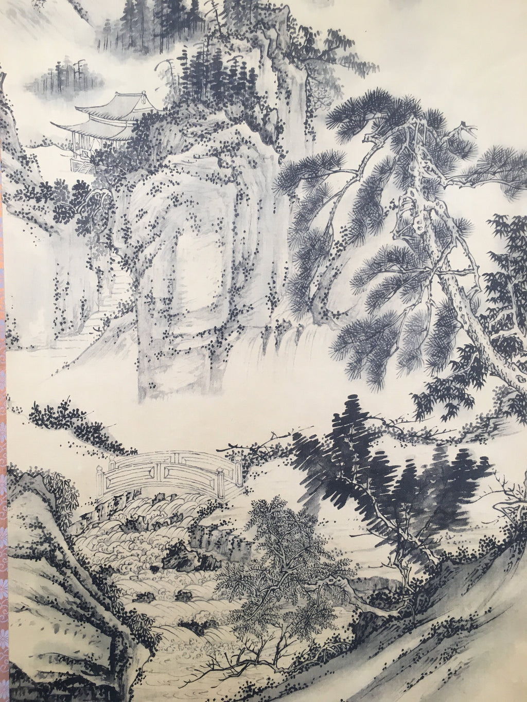 Japanese Hanging Scroll Vtg Kakejiku Kakemono Painting Mountain Black White SC58