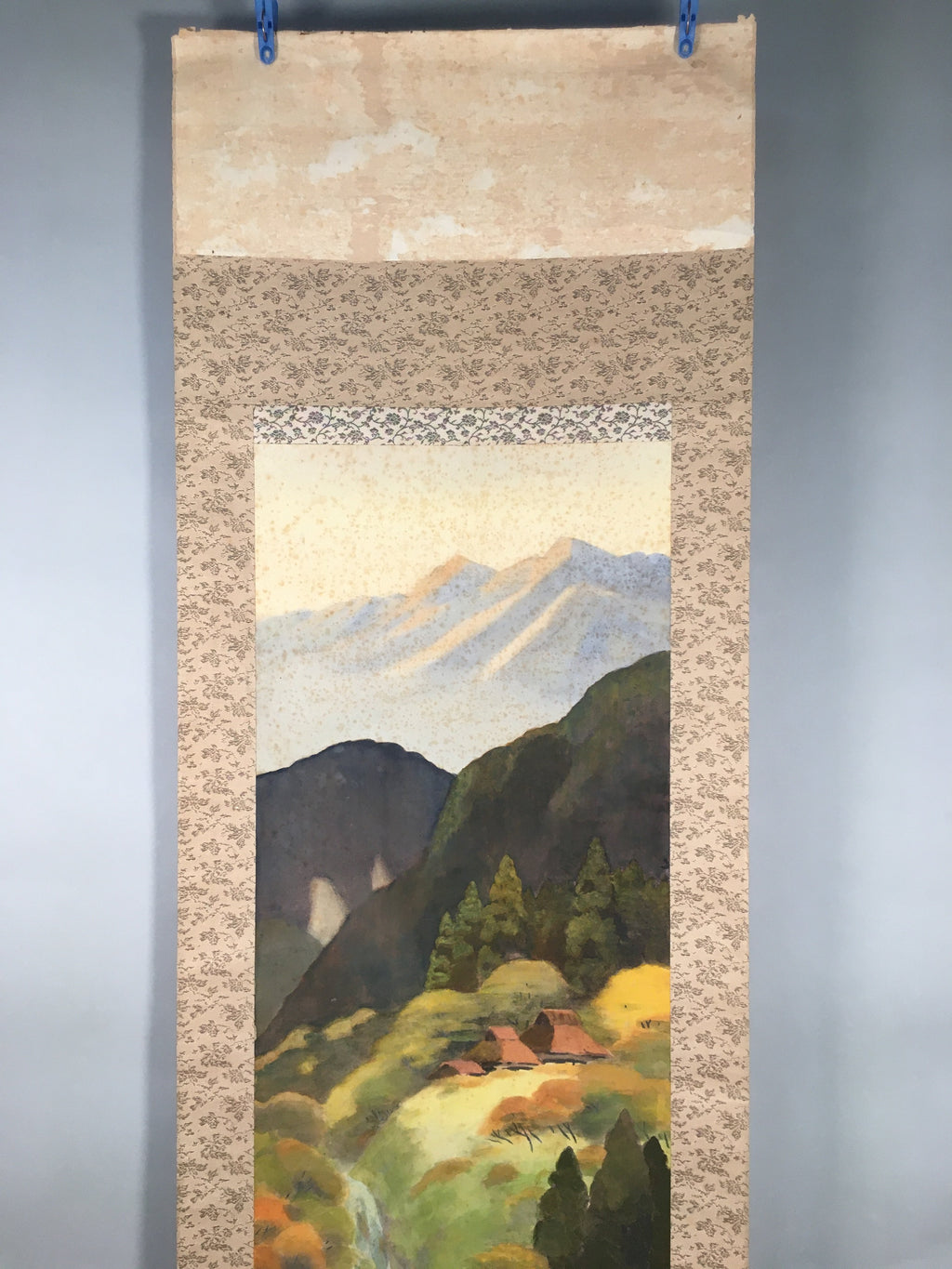 Japanese Hanging Scroll Vtg Kakejiku Kakemono Painting Mountain River SC571