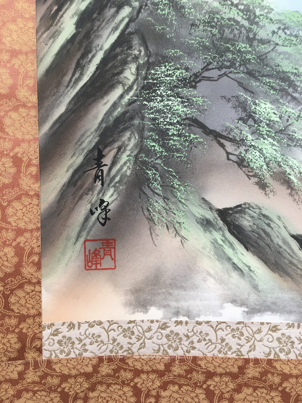 Japanese Hanging Scroll Vtg Kakejiku Kakemono Painting Mountain River SC574