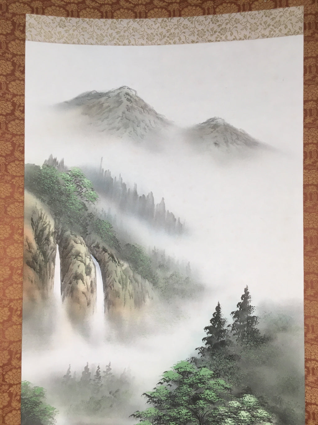 Japanese Hanging Scroll Vtg Kakejiku Kakemono Painting Mountain River SC574