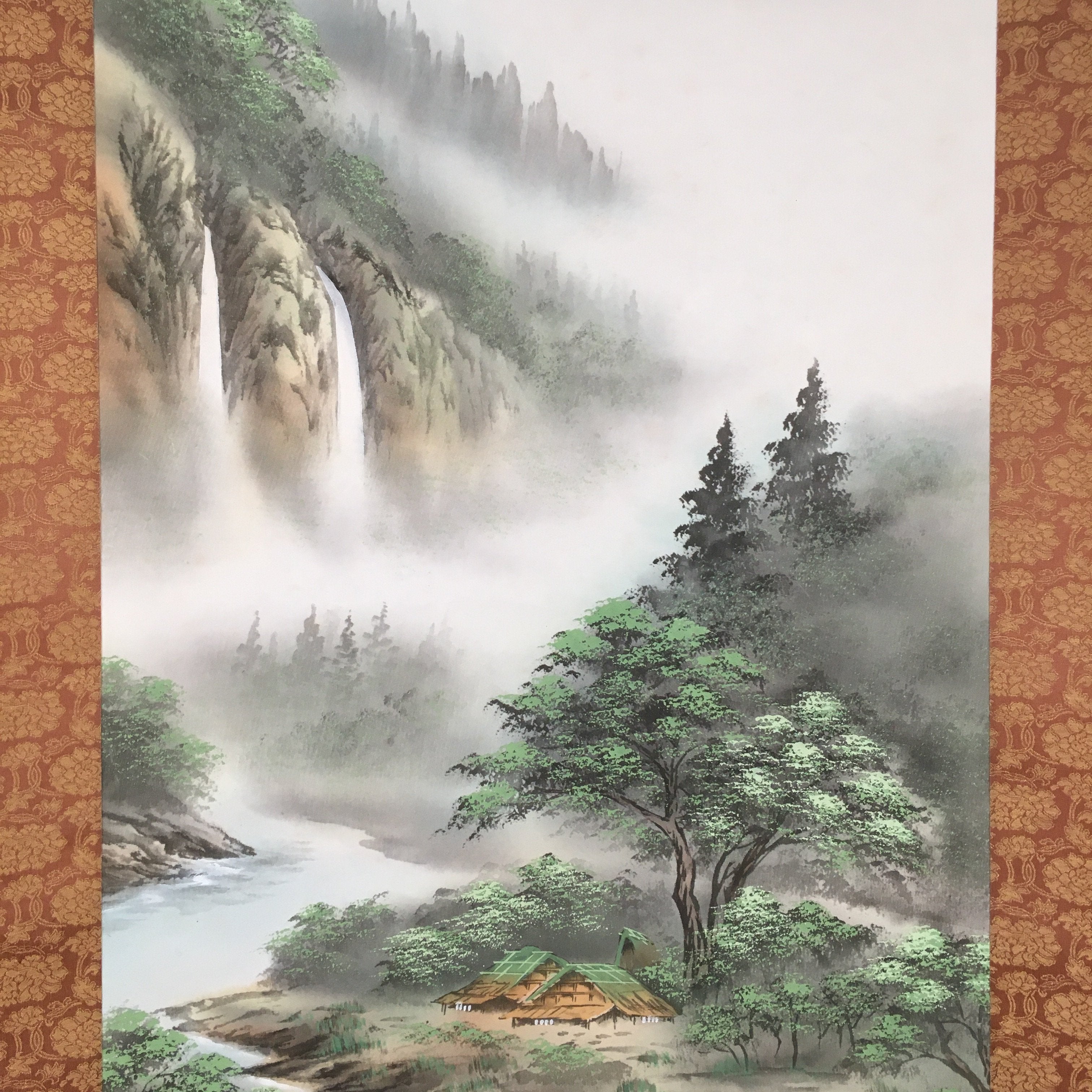 Japanese Hanging Scroll Vtg Kakejiku Kakemono Painting Mountain