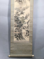 Japanese Hanging Scroll Vtg Kakejiku Kakemono Painting Mountain River SC583