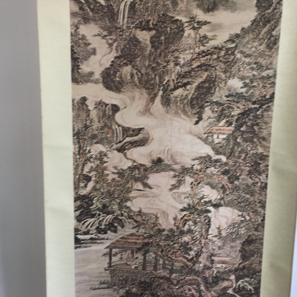 Japanese Hanging Scroll Vtg Kakejiku Kakemono Painting Mountain Sansuki SC644