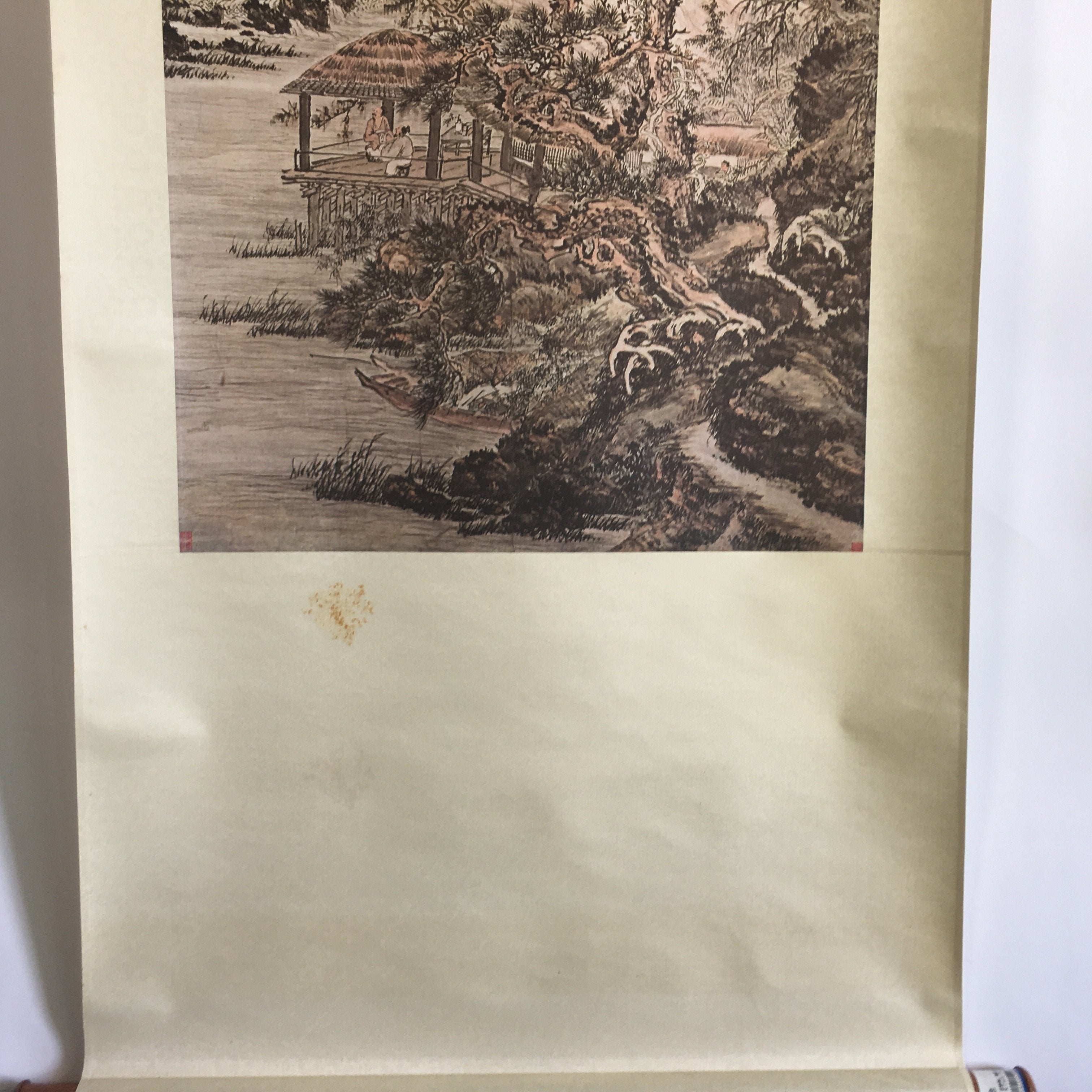Japanese Hanging Scroll Vtg Kakejiku Kakemono Painting Mountain Sansuki SC644