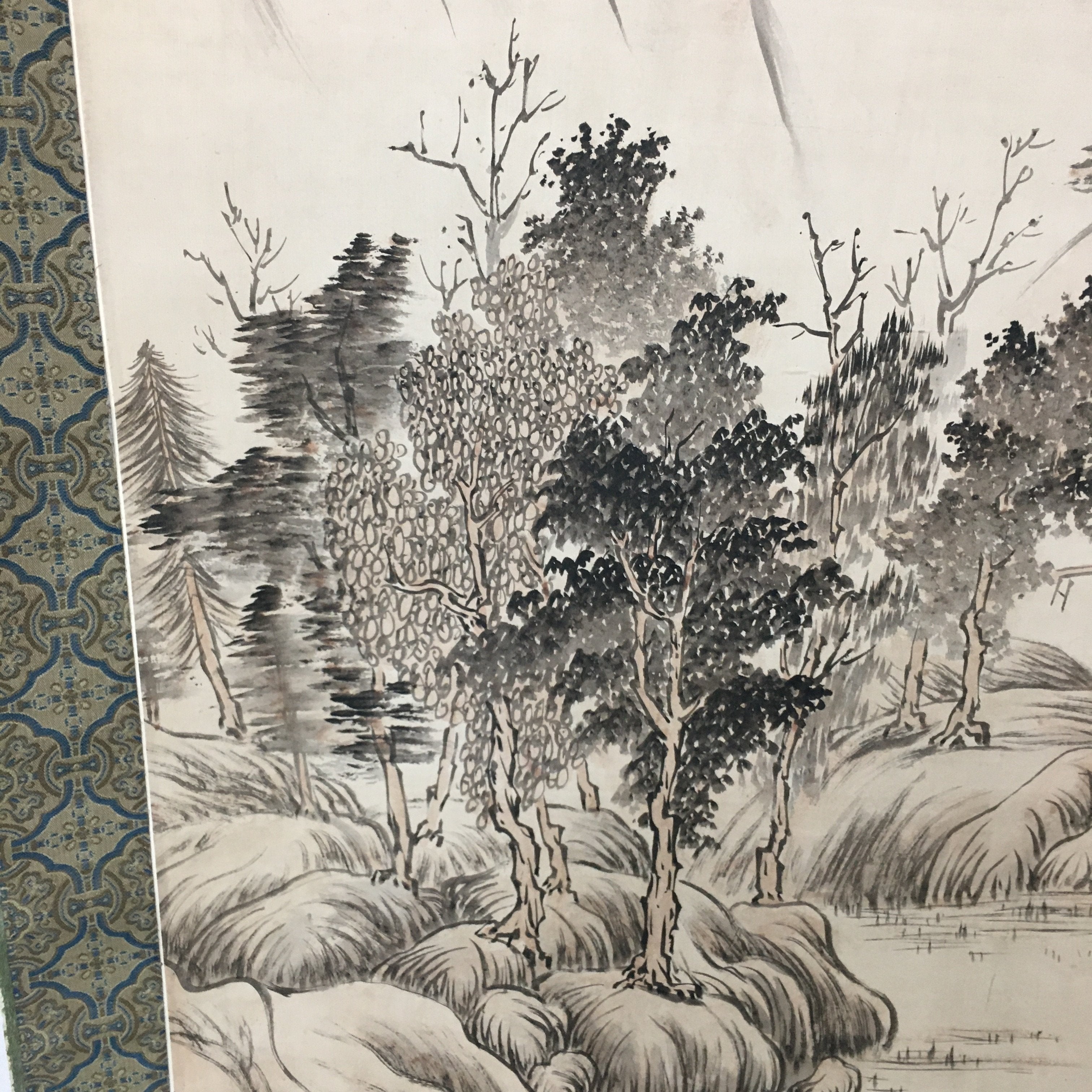 Japanese Hanging Scroll Vtg Kakejiku Kakemono Painting Mountain Scenery SC595