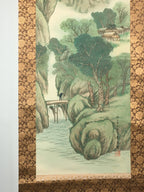 Japanese Hanging Scroll Vtg Kakejiku Kakemono Painting Mountains SC604