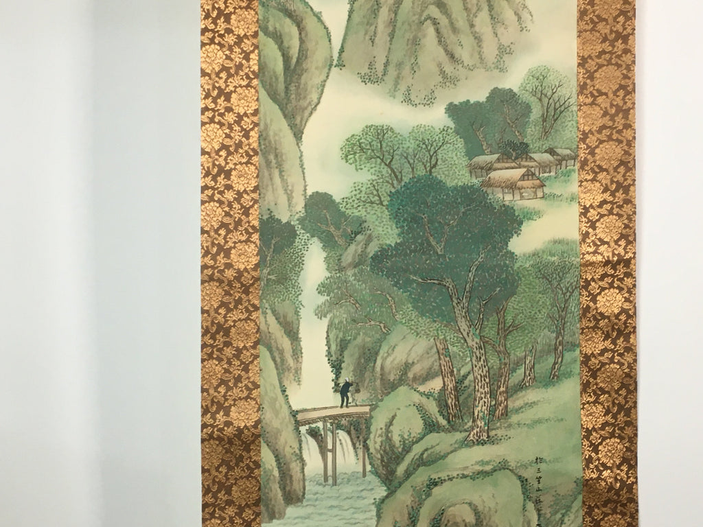Japanese Hanging Scroll Vtg Kakejiku Kakemono Painting Mountains SC604
