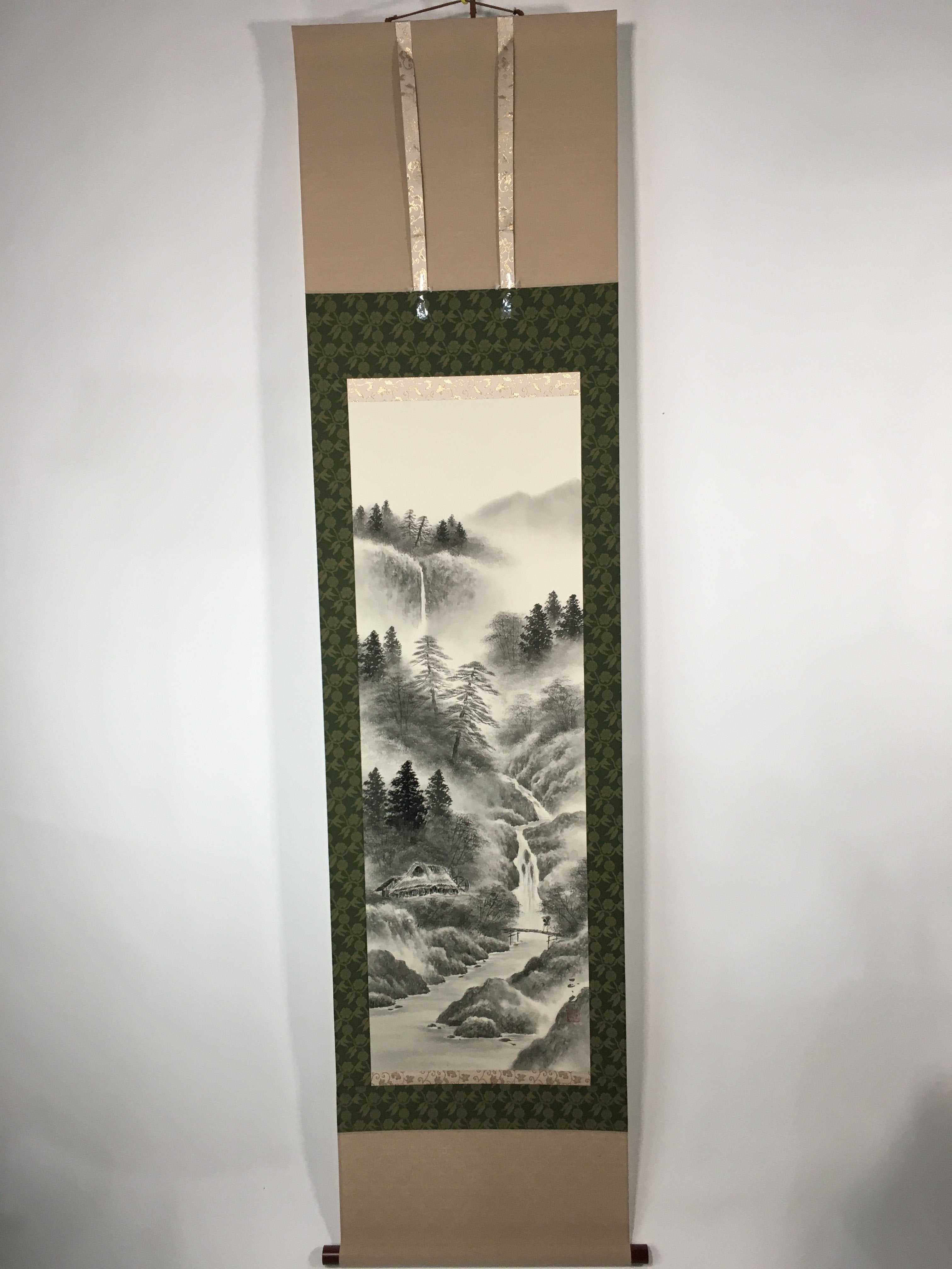 Japanese Hanging Scroll Vtg Kakejiku Kakemono Painting Mountains SC609