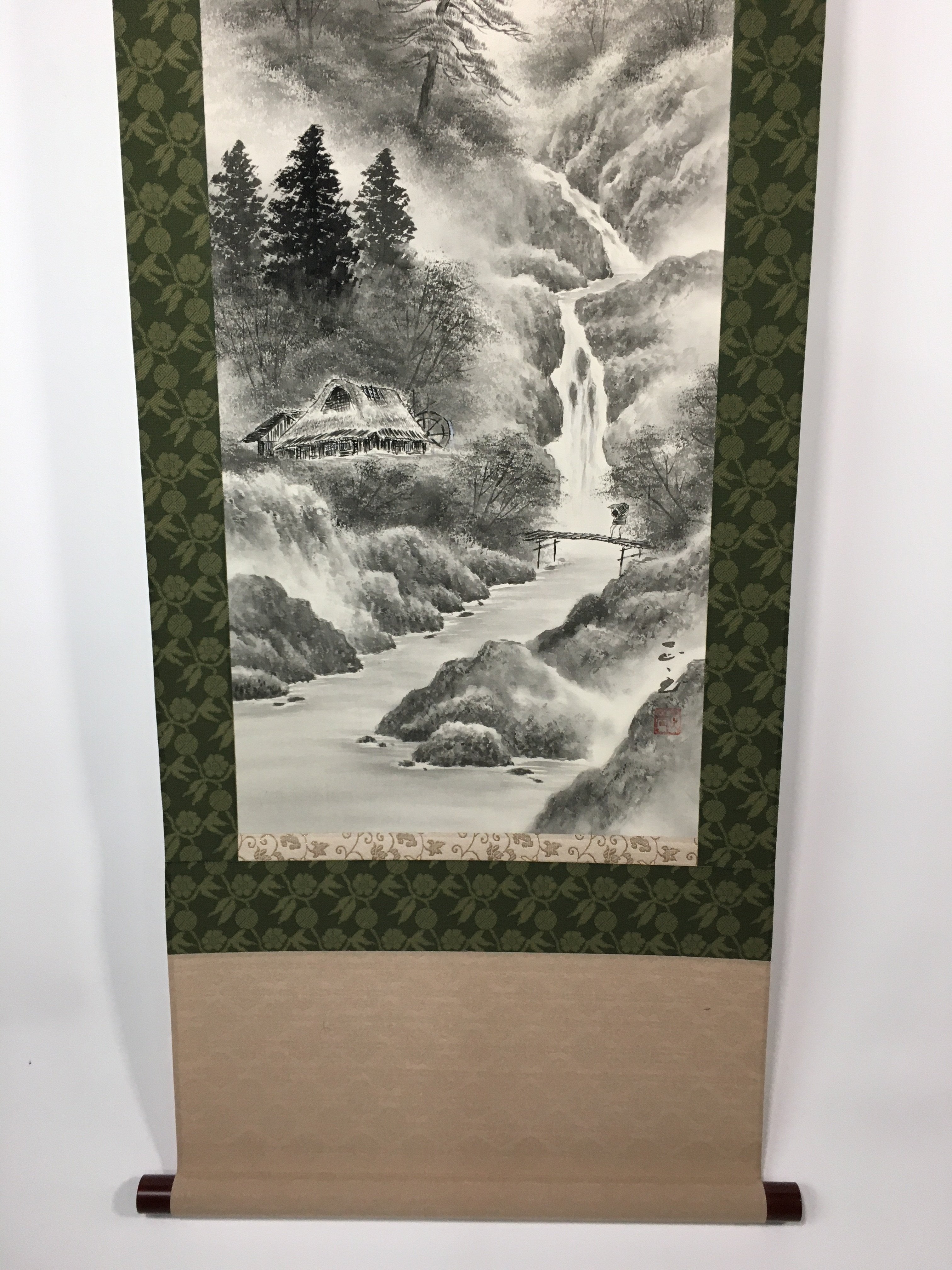 Japanese Hanging Scroll Vtg Kakejiku Kakemono Painting Mountains SC609