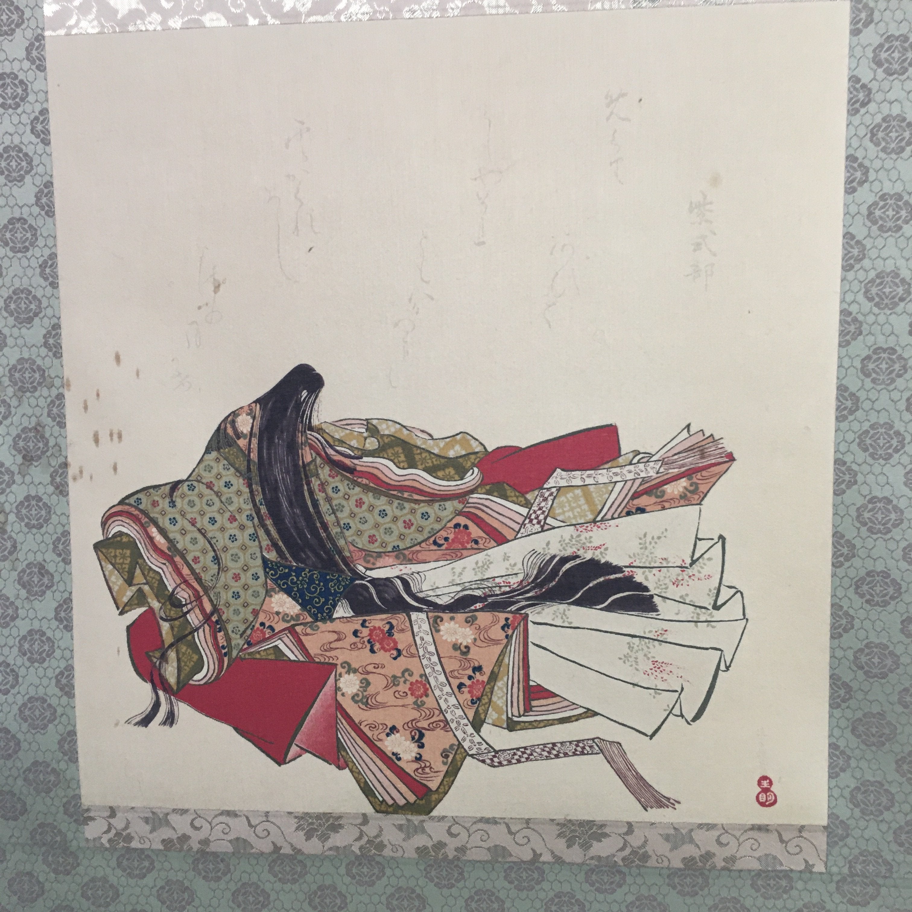 Japanese Hanging Scroll Vtg Kakejiku Kakemono Painting Murasaki Shikibu SC648