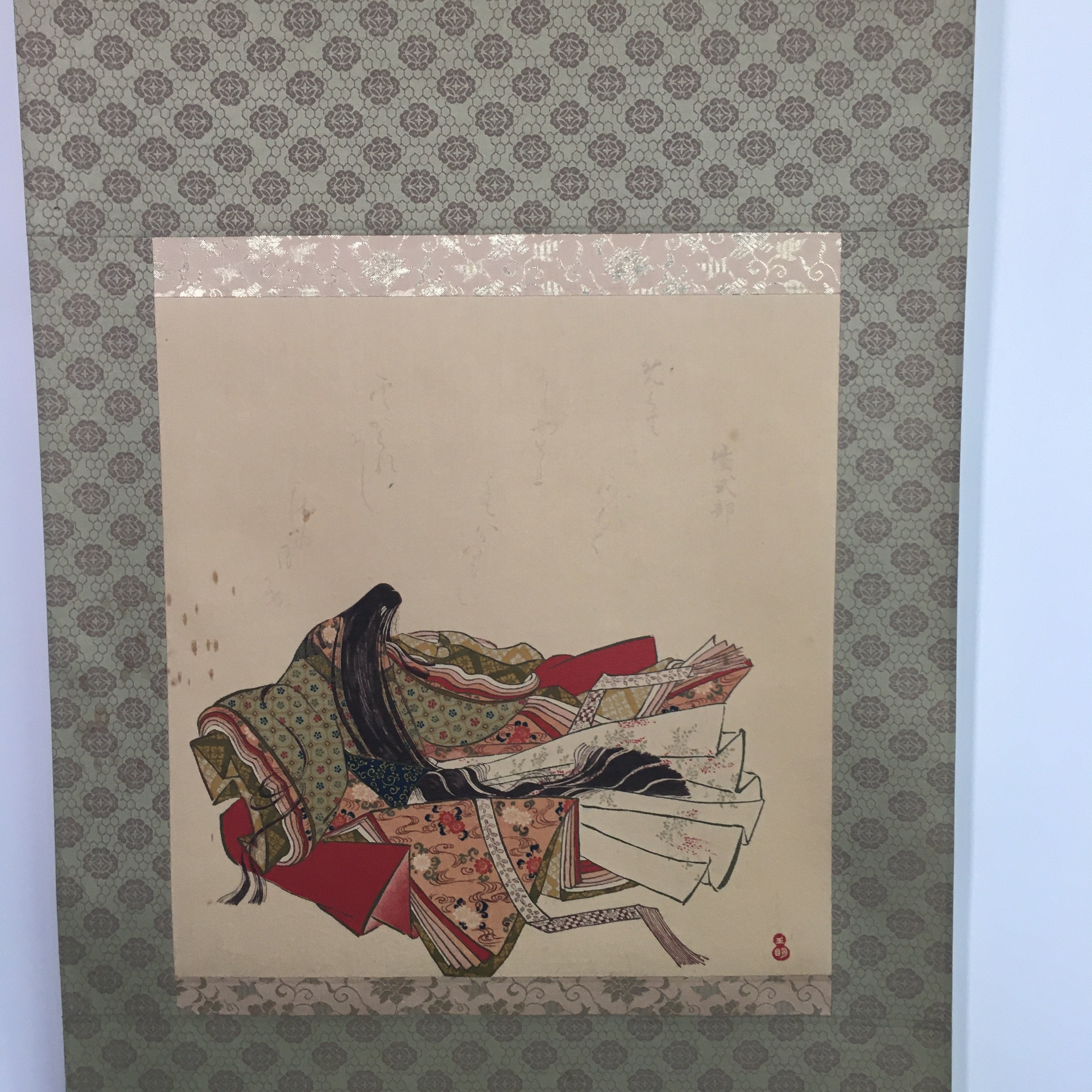 Japanese Hanging Scroll Vtg Kakejiku Kakemono Painting Murasaki Shikibu SC648