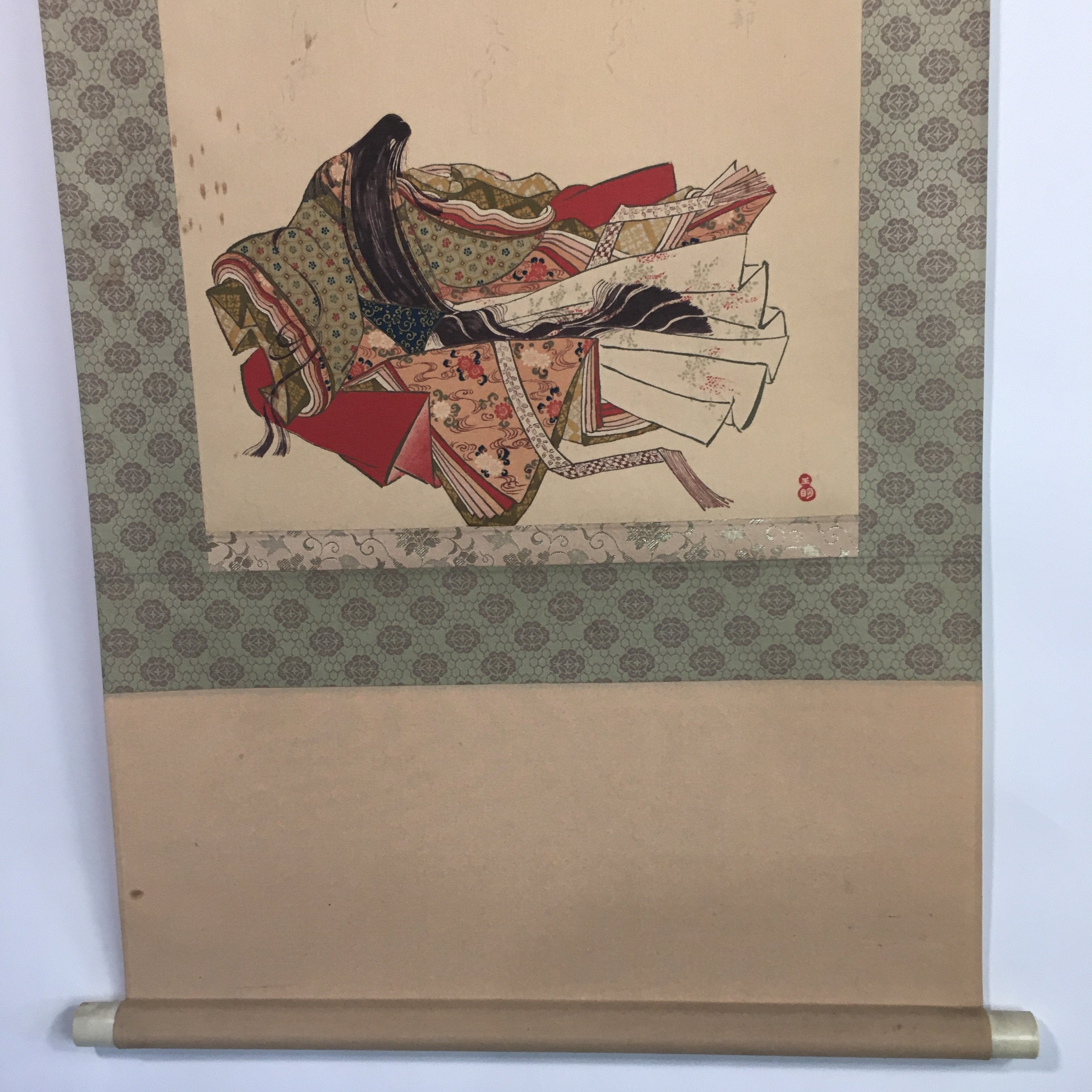 Japanese Hanging Scroll Vtg Kakejiku Kakemono Painting Murasaki Shikibu SC648