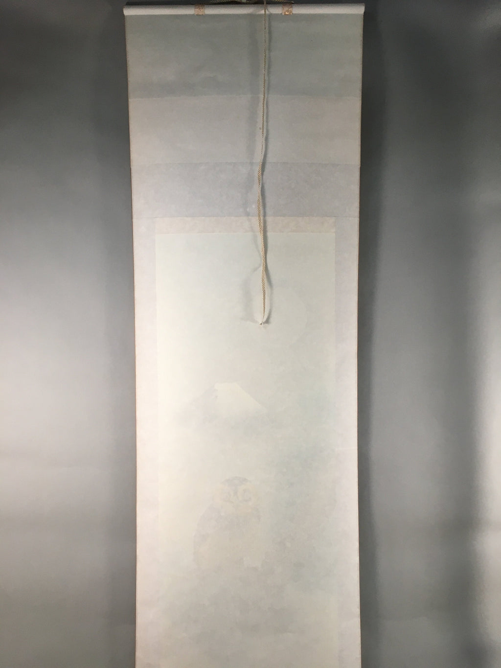 Japanese Hanging Scroll Vtg Kakejiku Kakemono Painting Owl Mt.Fuji Moon SC567