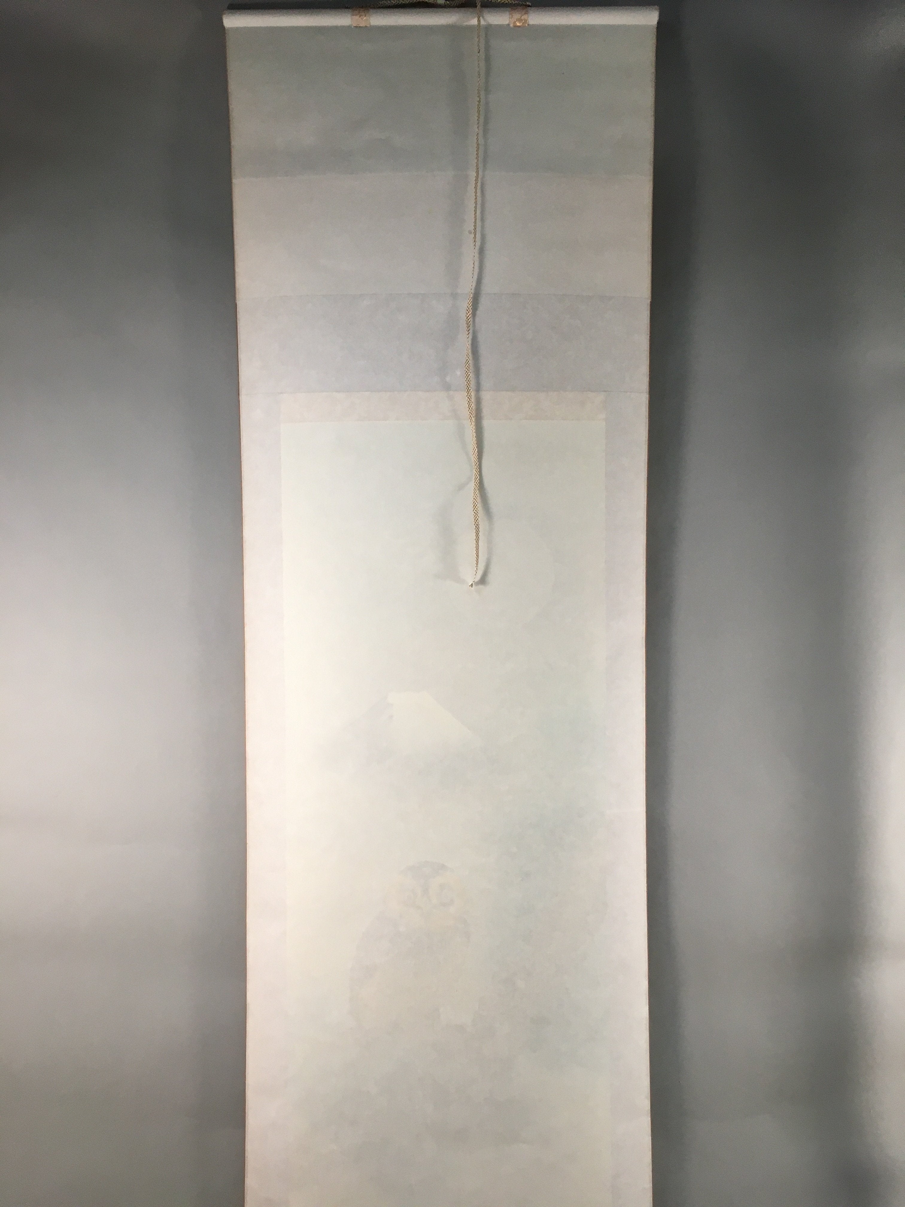 Japanese Hanging Scroll Vtg Kakejiku Kakemono Painting Owl Mt.Fuji Moon SC567