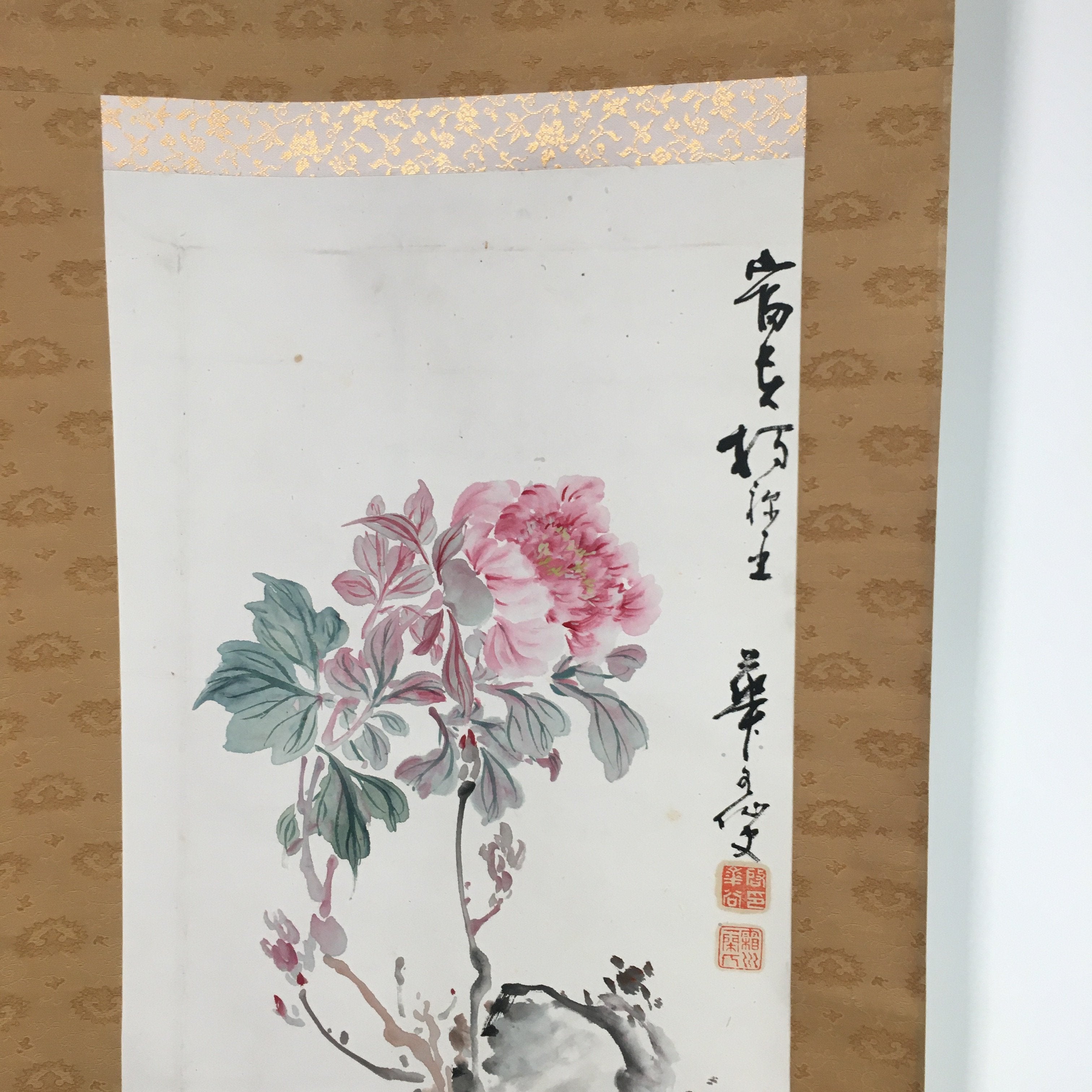 Japanese Hanging Scroll Vtg Kakejiku Kakemono Painting Peony flower SC664
