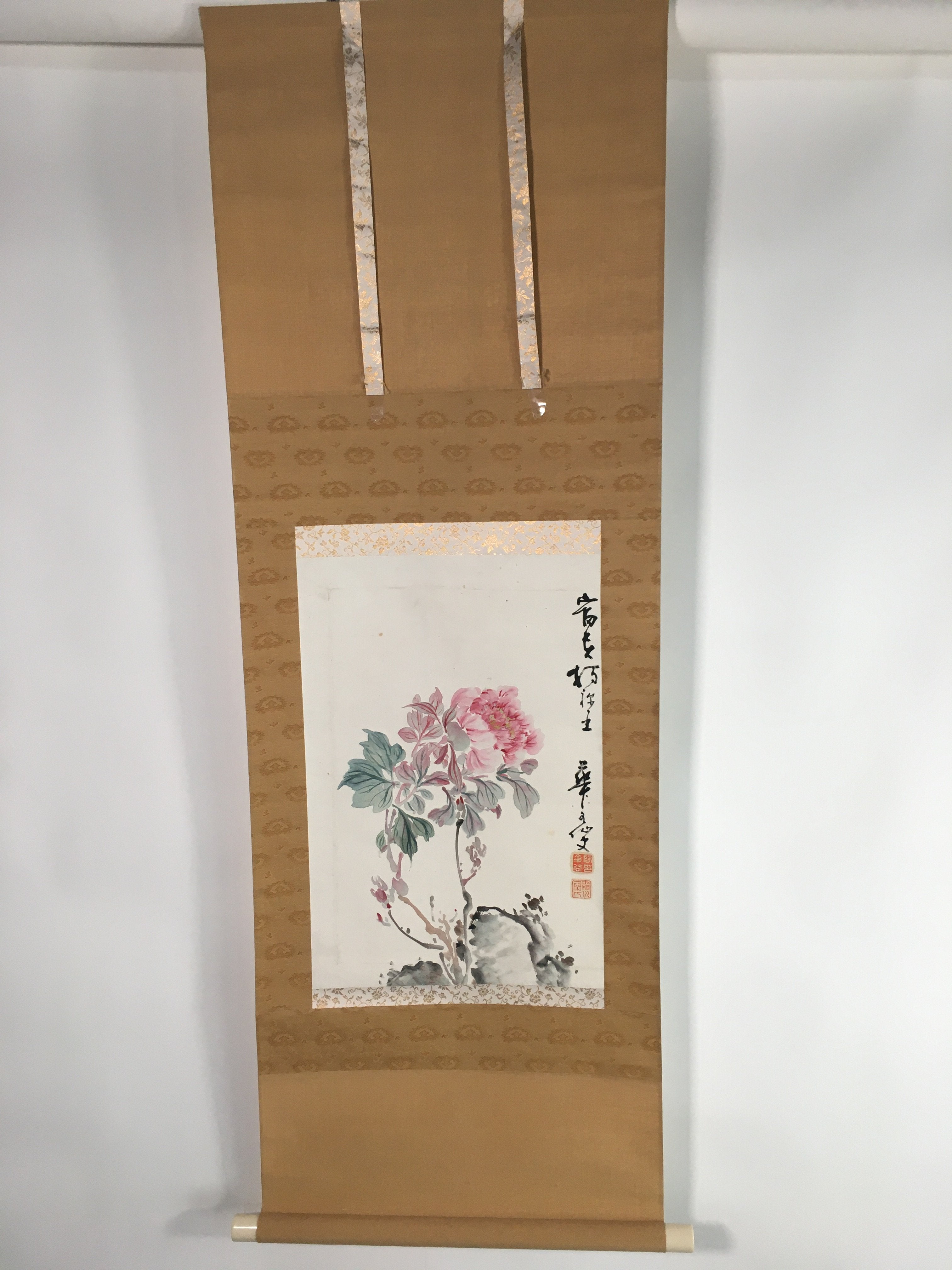Japanese Hanging Scroll Vtg Kakejiku Kakemono Painting Peony flower SC664