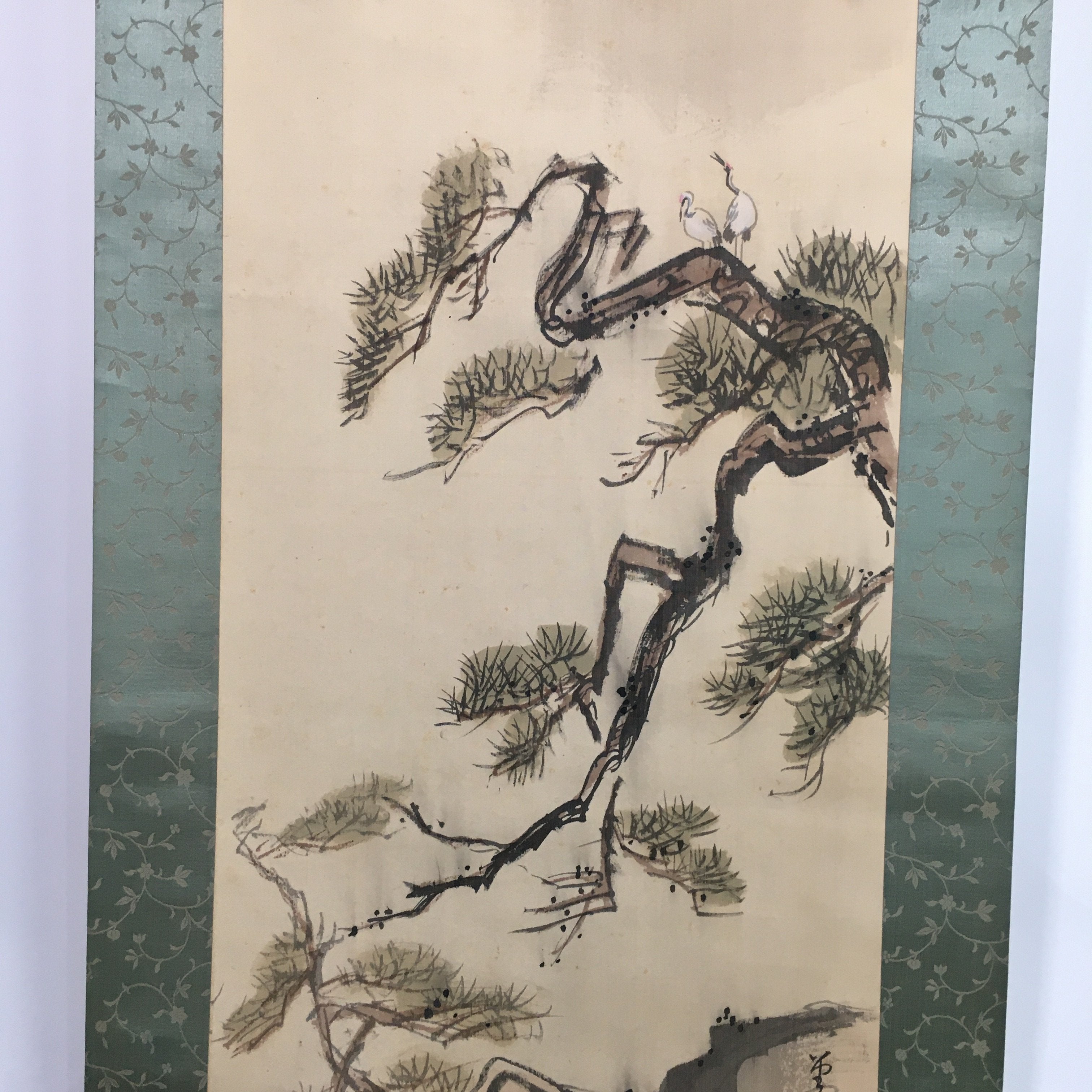Japanese Hanging Scroll Vtg Kakejiku Kakemono Painting Pine Tree SC665