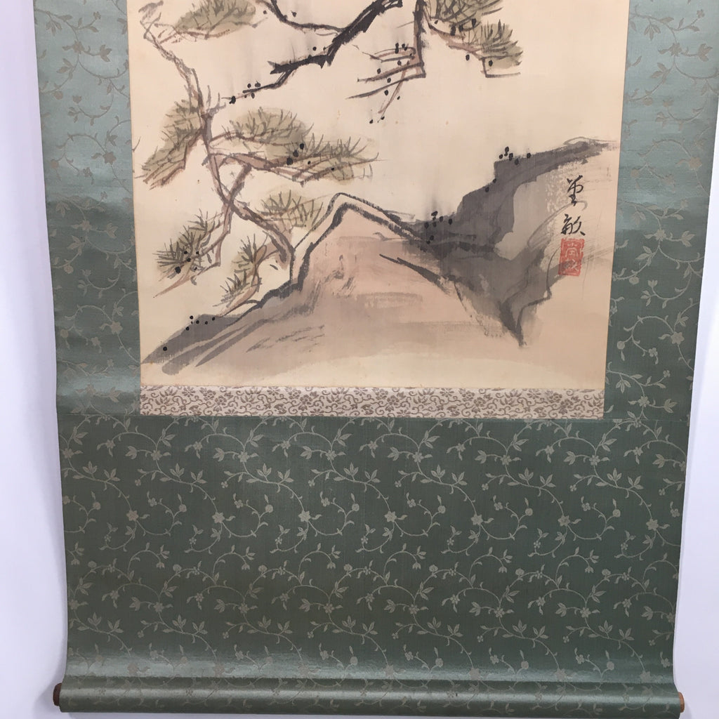 Japanese Hanging Scroll Vtg Kakejiku Kakemono Painting Pine Tree SC665