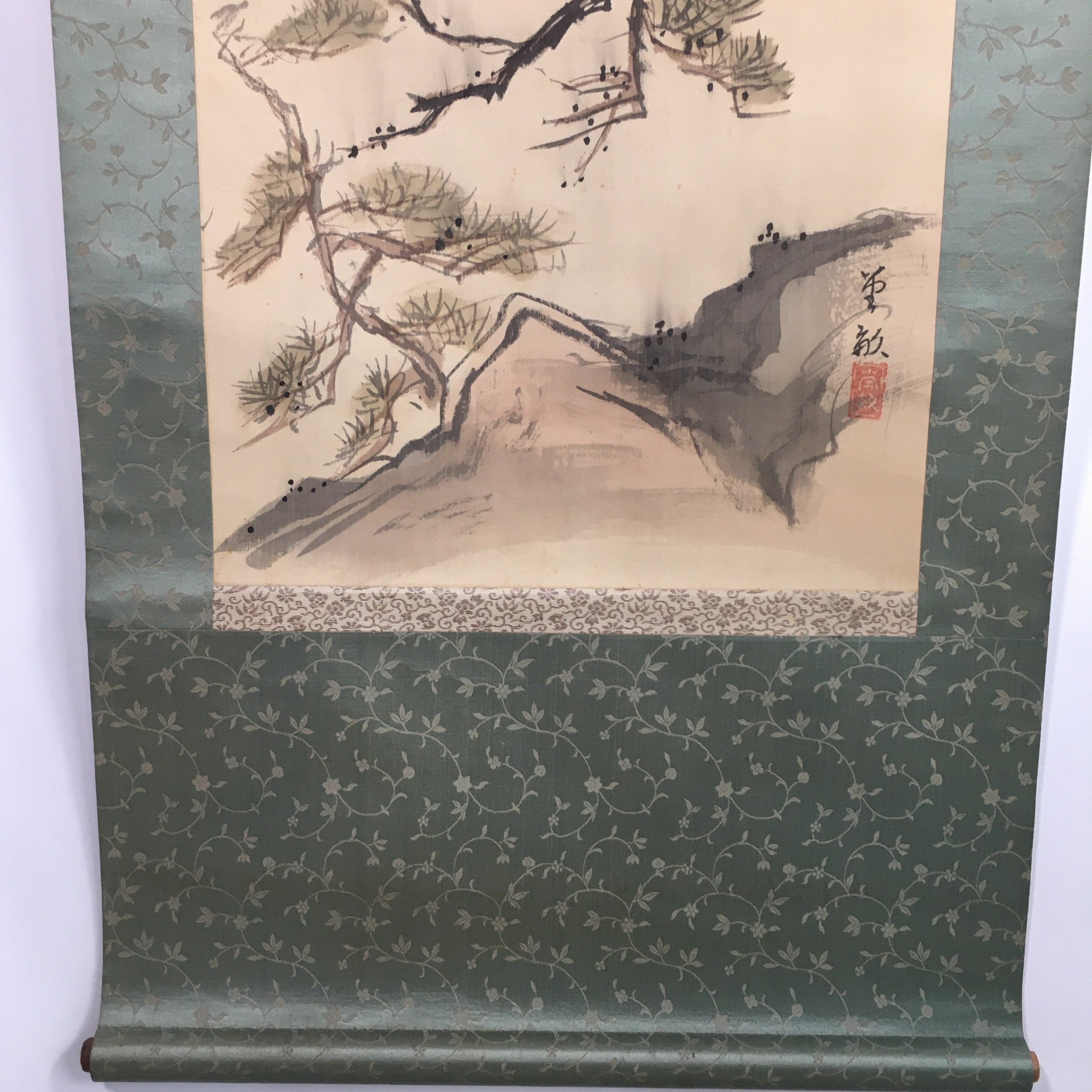 Japanese Hanging Scroll Vtg Kakejiku Kakemono Painting Pine Tree SC665