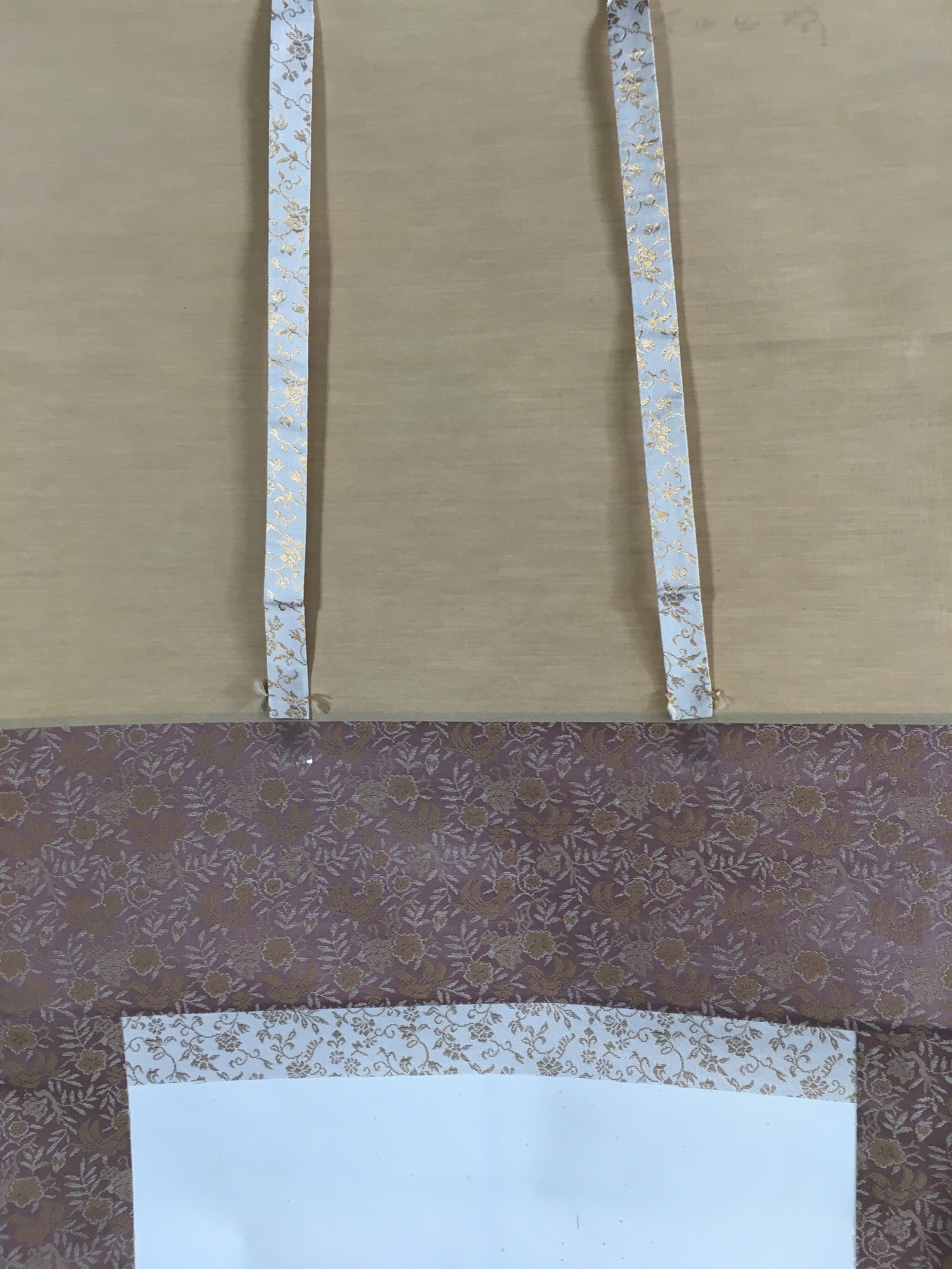 Japanese Hanging Scroll Vtg Kakejiku Kakemono Painting Pink Rose Flower SC693