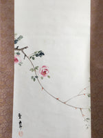 Japanese Hanging Scroll Vtg Kakejiku Kakemono Painting Pink Rose Flower SC693